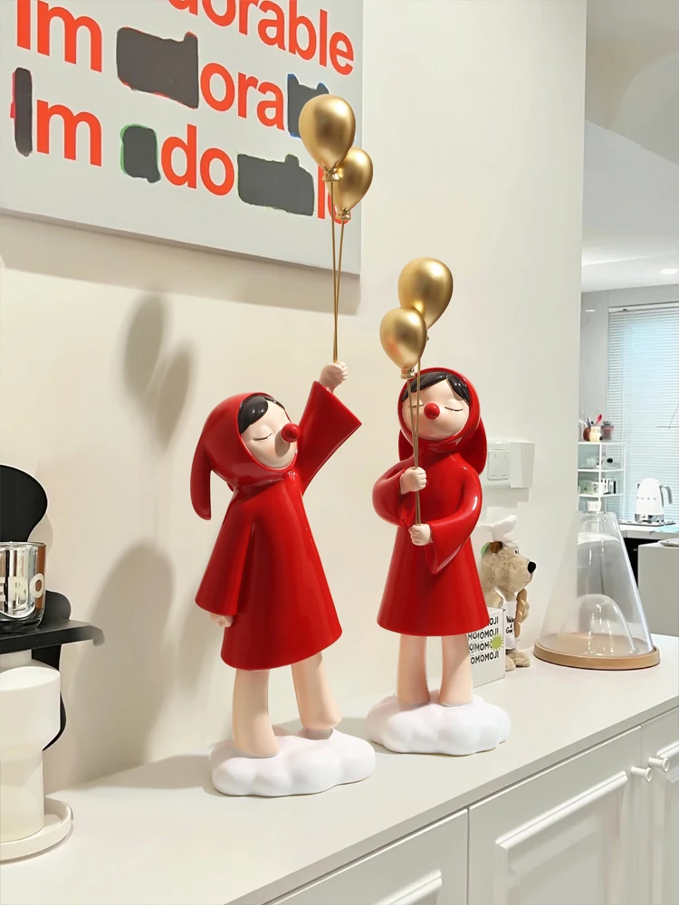 

Creative Balloon Girl Figurine Modern Home Decor Desk Accessories Ornaments Luxury Living Room Porch Decoration Crafts Gifts