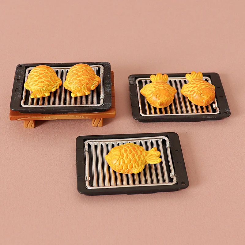 1/12 Dollhouse Simulation Grilled Fish Barbecue Grill Dollhouse Miniature Kitchen Decorations Dolls House Food Accessories