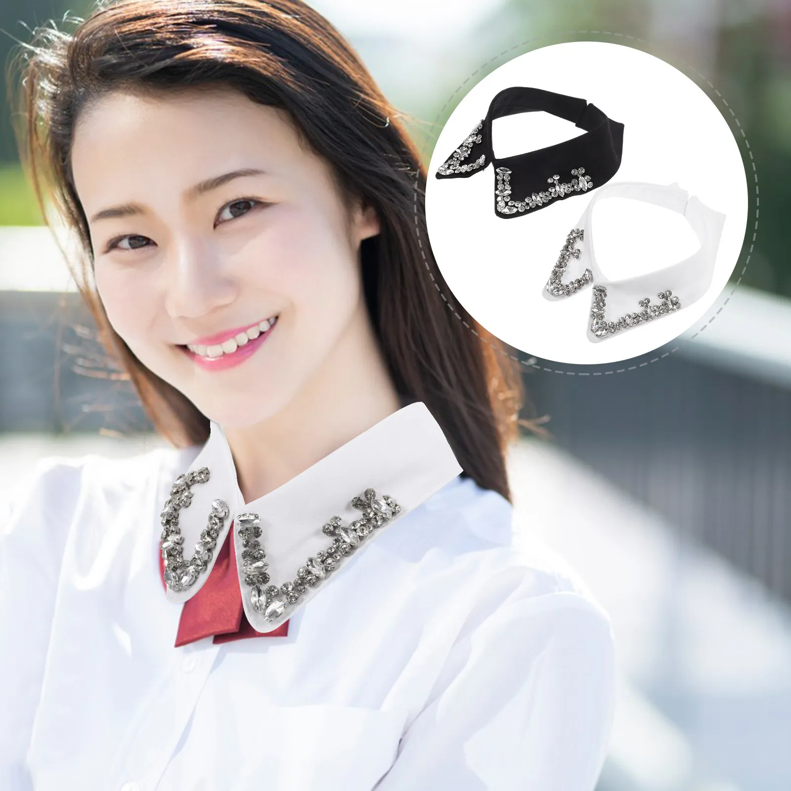 

2Pcs Fake Collar Women Rhinestone Shirt Collar Detachable Elegant Blouse Decoration Fashion Accessory Fake Collars