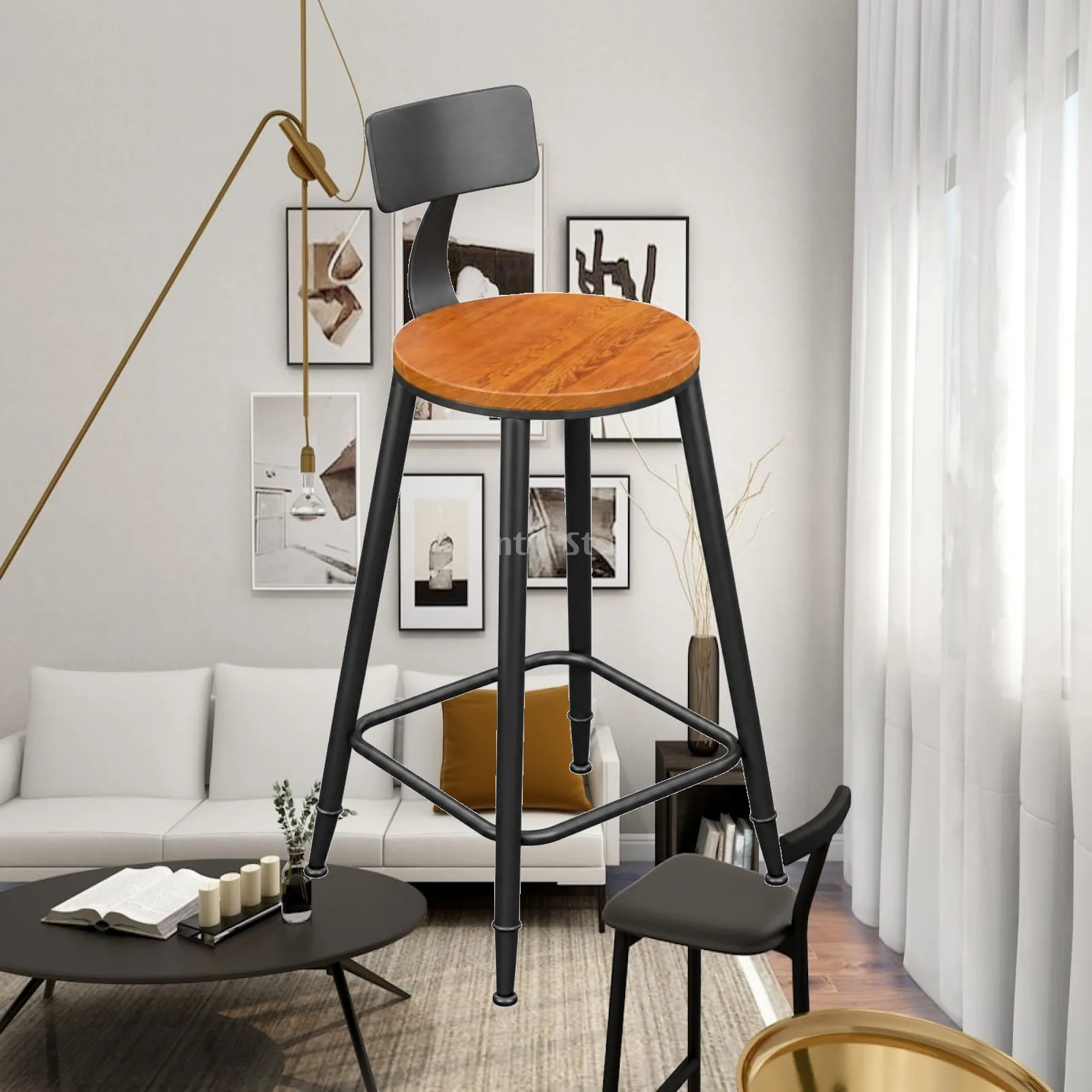 Bar Stool with Backrest Sturdy Bar Stool with Footrest Seating Supportive Modern for Kitchen Island, Café