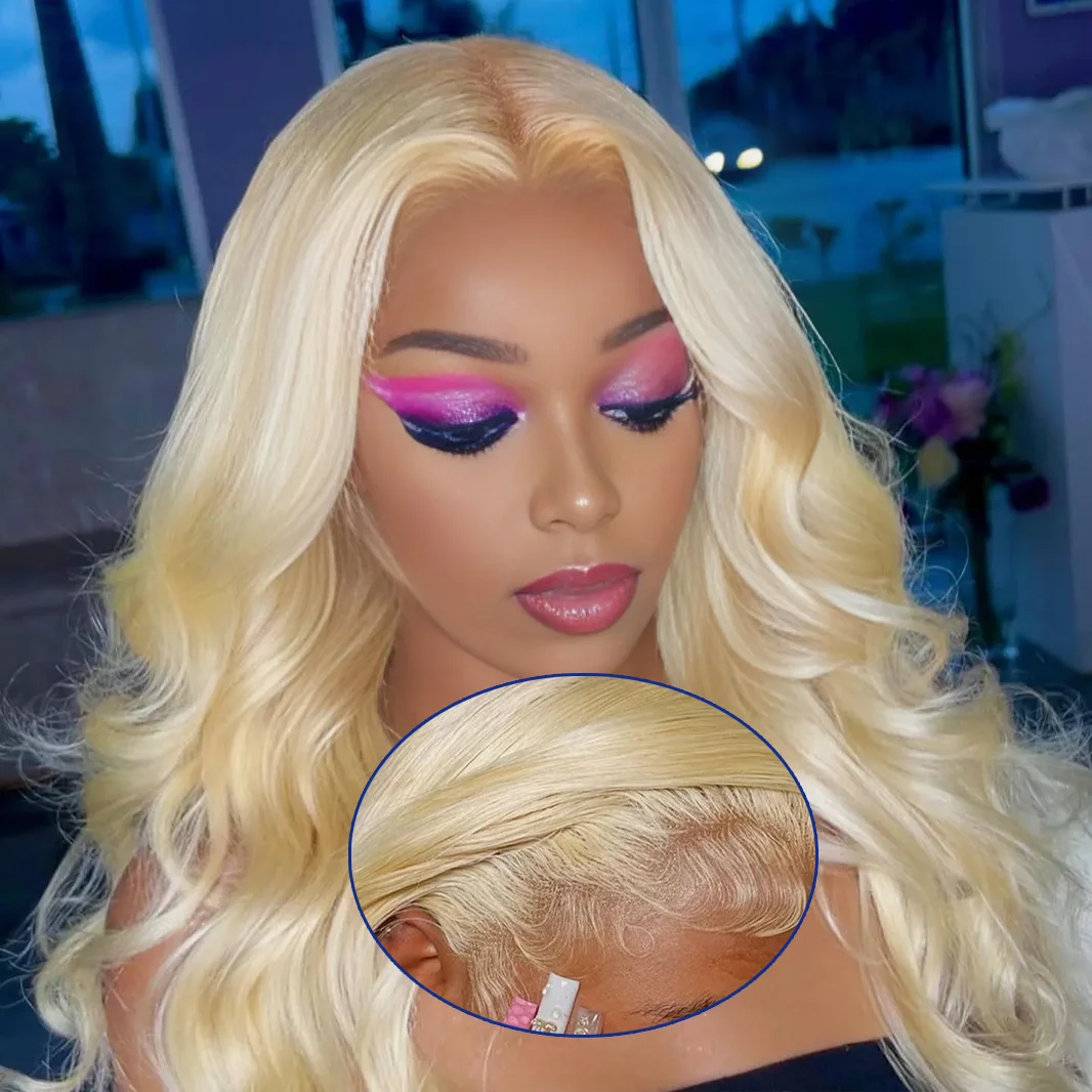 

Honey Blonde 200% High Density 40 Inches Long-length 13x6 13x4 HD Transparent Lace Frontal Wig 613 Blonde #613 Body Wave Human Hair Wigs For Women Pre Plucked Brazilian Hair