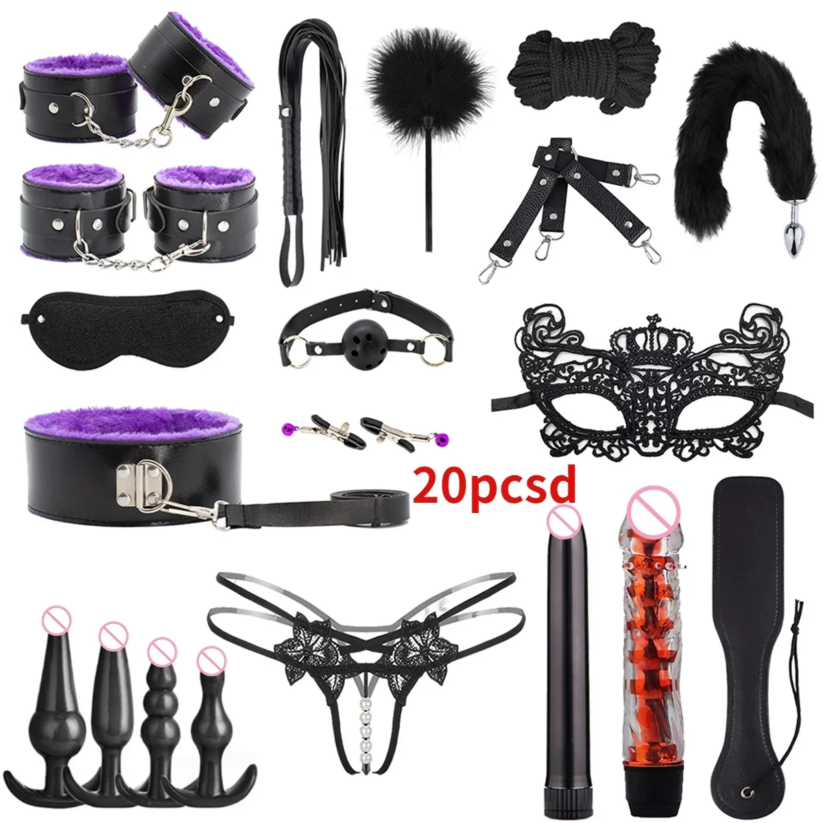 Sex Toys BDSM Bondage Set Erotic Bed Games Adults Handcuffs Ankle Whip Spanking Slave Collars Nipple Clamps Sex Game For Couples