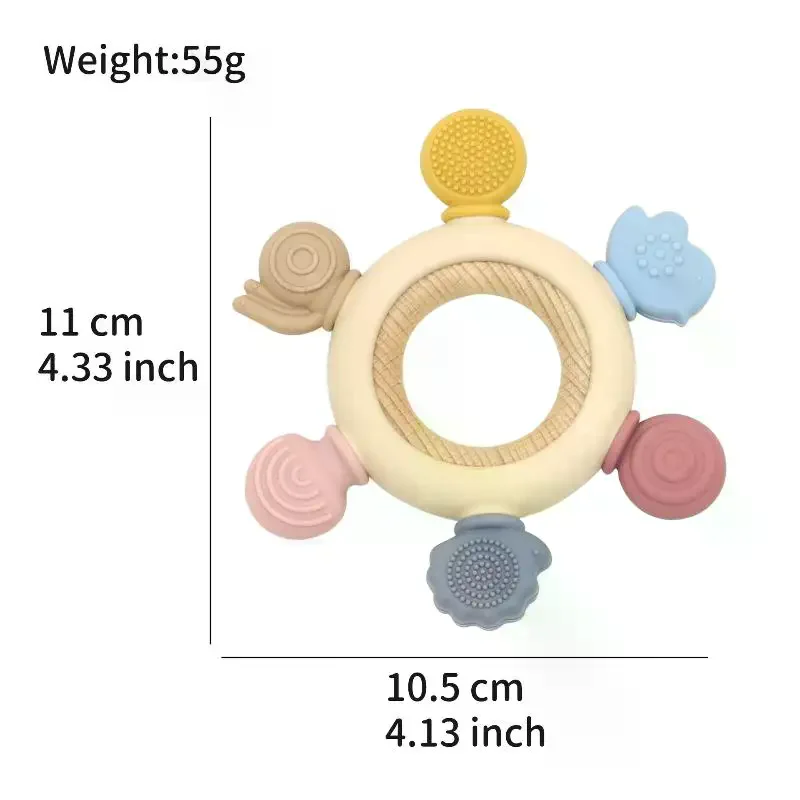 1개 아기 실리콘 치발기 러더 모양 나무 링 치발기 BPA 프리 실리콘 어린이 용품 유아 감각 발달 씹기 장난감 선물