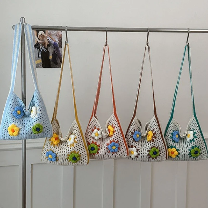 New Handmade Woven Bag Fashionable and High-quality Knitted Single Shoulder Women's Bag Beach Vacation Hand-held Storage Bag