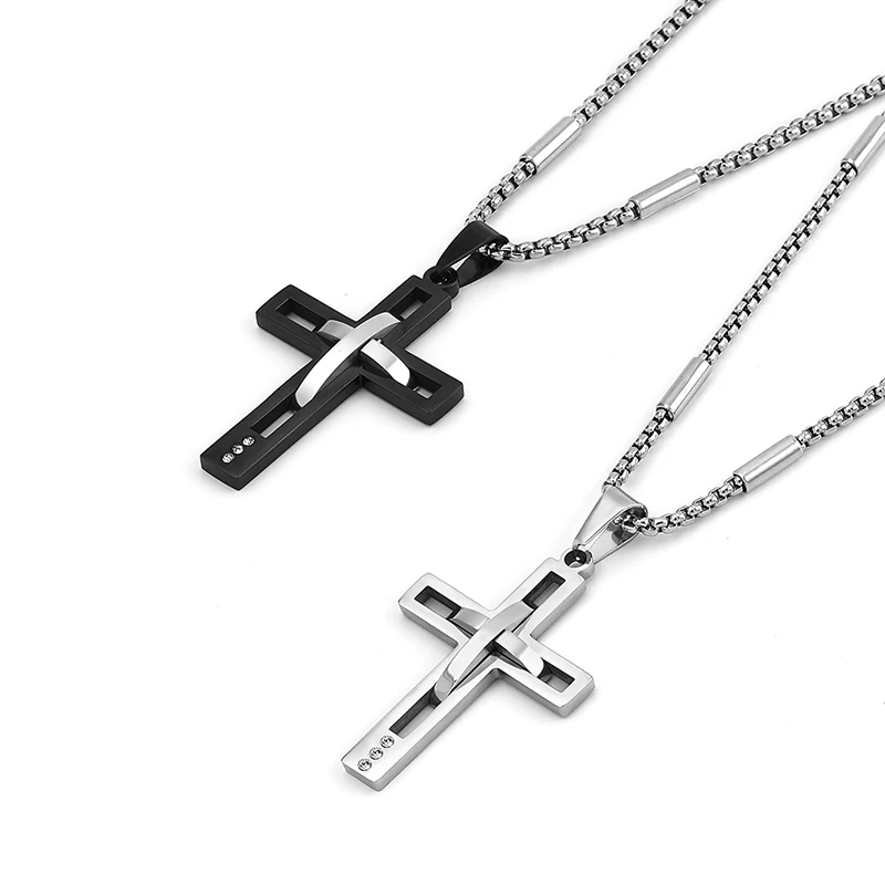 Fashion OL Two Color Titanium Steel Cross Necklace Man For Party Birthday Gifts Fashion Jewelry