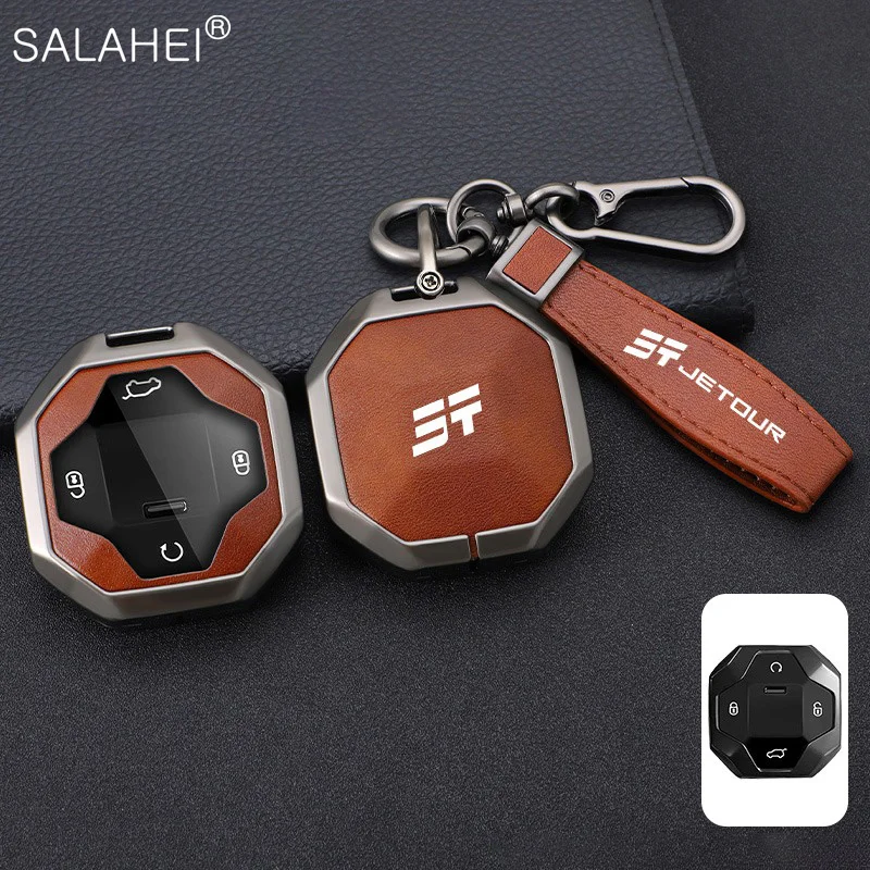 Leather Car Smart Remote Key Case Fob Cover For Chery Jetour Traveller T2 2023 2024 Protector Holder Shell Keychain Accessories