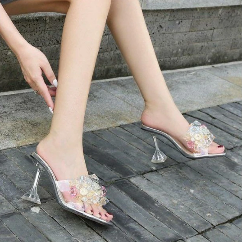 See-Through Adjustable Strap Open-Toe Shoes Female Seasonal Everyday Novel Popular Stylish Whimsical Luxury Thick Heel Apparel