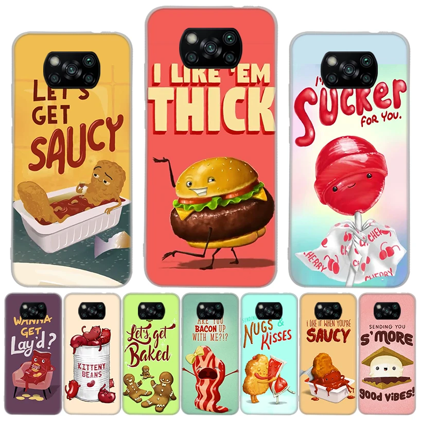 Cute Cartoon Food Poster Silicon Call Phone Case For Xiaomi Poco X3 Nfc X5 X6 F6 F5 Pro M5S M5 X4 F4 GT M4 M3 F3 F2 F1 M2 Cover 