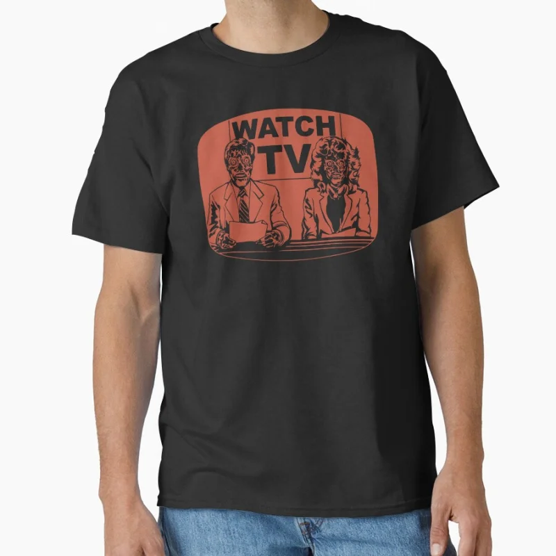 

Watch TV 80s Vintage Horror movie They live John Carpenter Scary Haloween Gift t shirt Large size Tops Scifi Graphic clothes
