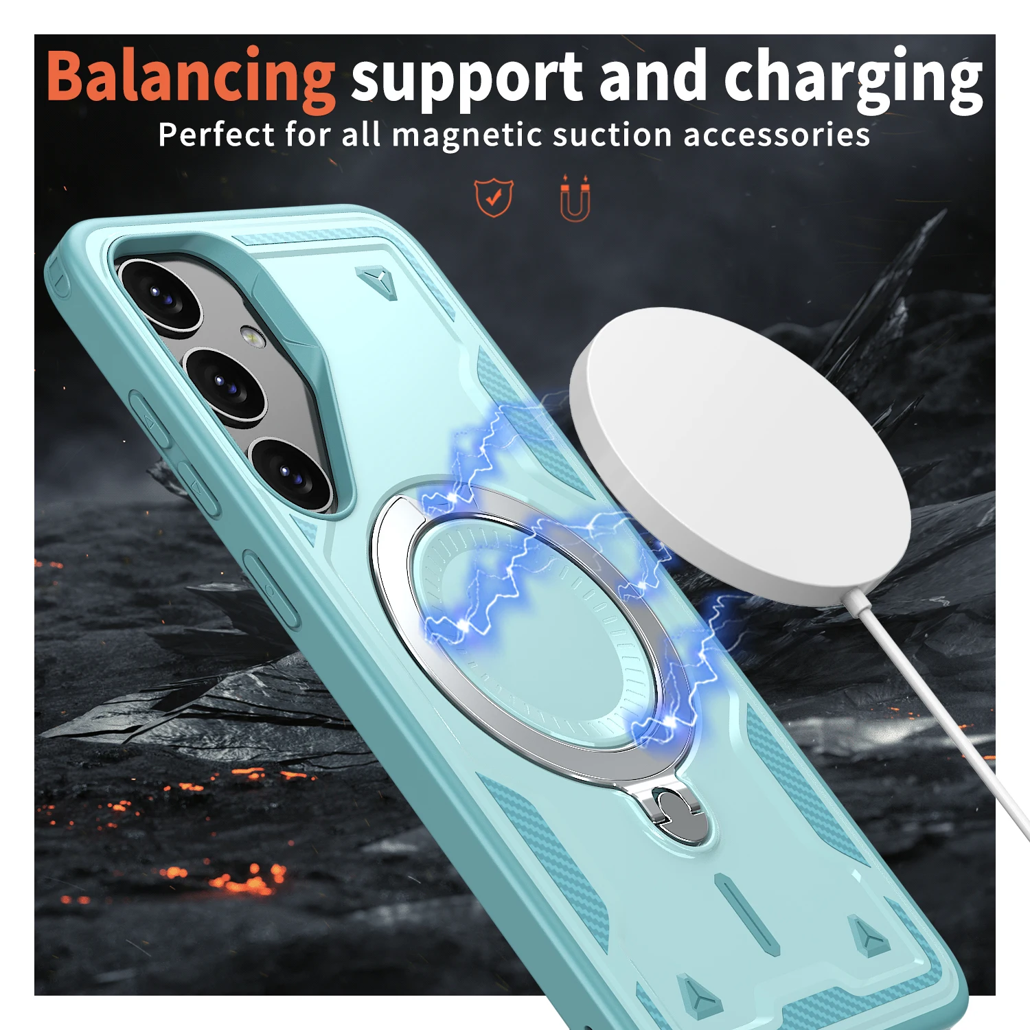 Armor Case for Samsung S25 S24 S23 Ultra Plus A55 A35 A15 Magnetic For Magsafe Wireless Charge 360 Rotate Kickstand Shockproof
