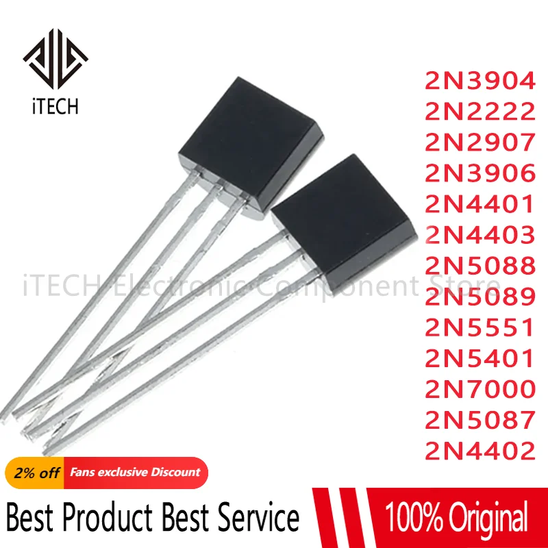 50PCS 2N3904 TO-92 2N2222 2N2907 2N3906 2N4401 2N4403 2N5088 2N5089 2N5551 2N5401 2N7000 2N5087 2N4402 NPN Transistor