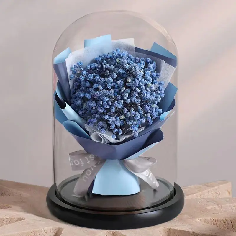 Soap Immortal Home Decor Glass Dome Artificial Sun Flower LED Rose Bouquet Girl Favorite Gift Box Romantic Valentine Mother Day