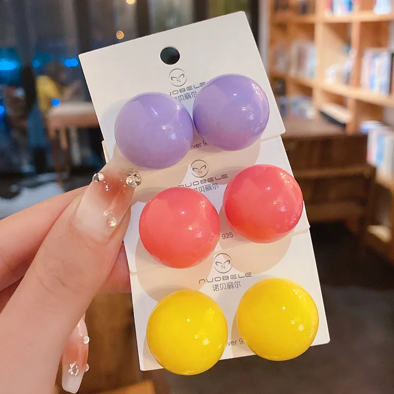New candy colored pearl earrings women\'s jewelry cute big pearl ball earrings girls party fashion design exaggerated earrings