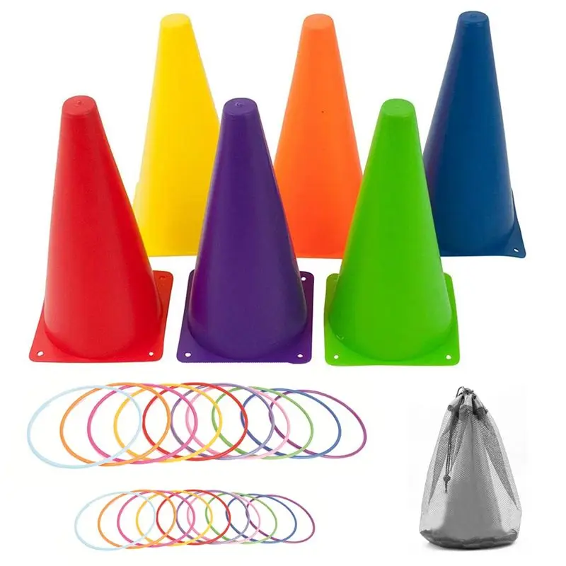 

【Supernew】26 Pcs Plastic Cones Ring Toss Combo Set Outdoor Carnival Games For Kids Adults Birthday Party Throwing Backyard Games