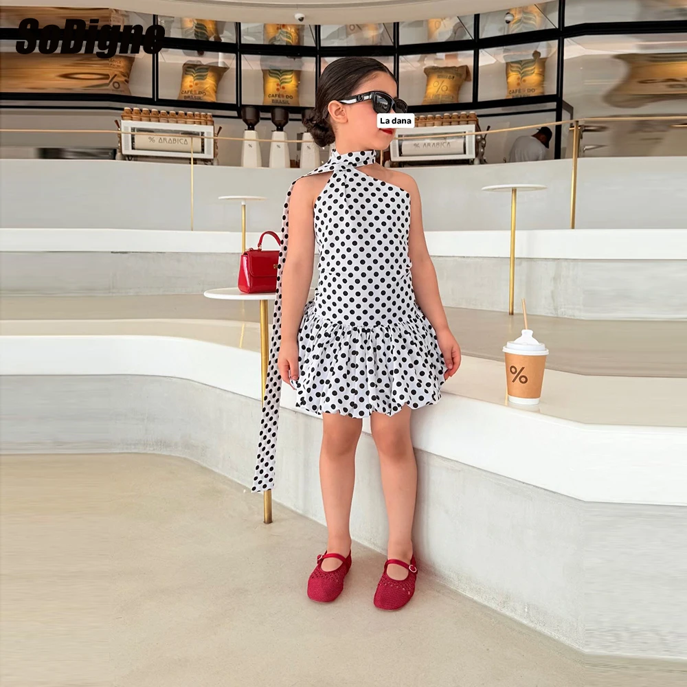

SoDigne A-line Short Flower Girl Dress 2026 Sleeveless Halter Girl Communion Dresses Children's Birthday Gowns Customized