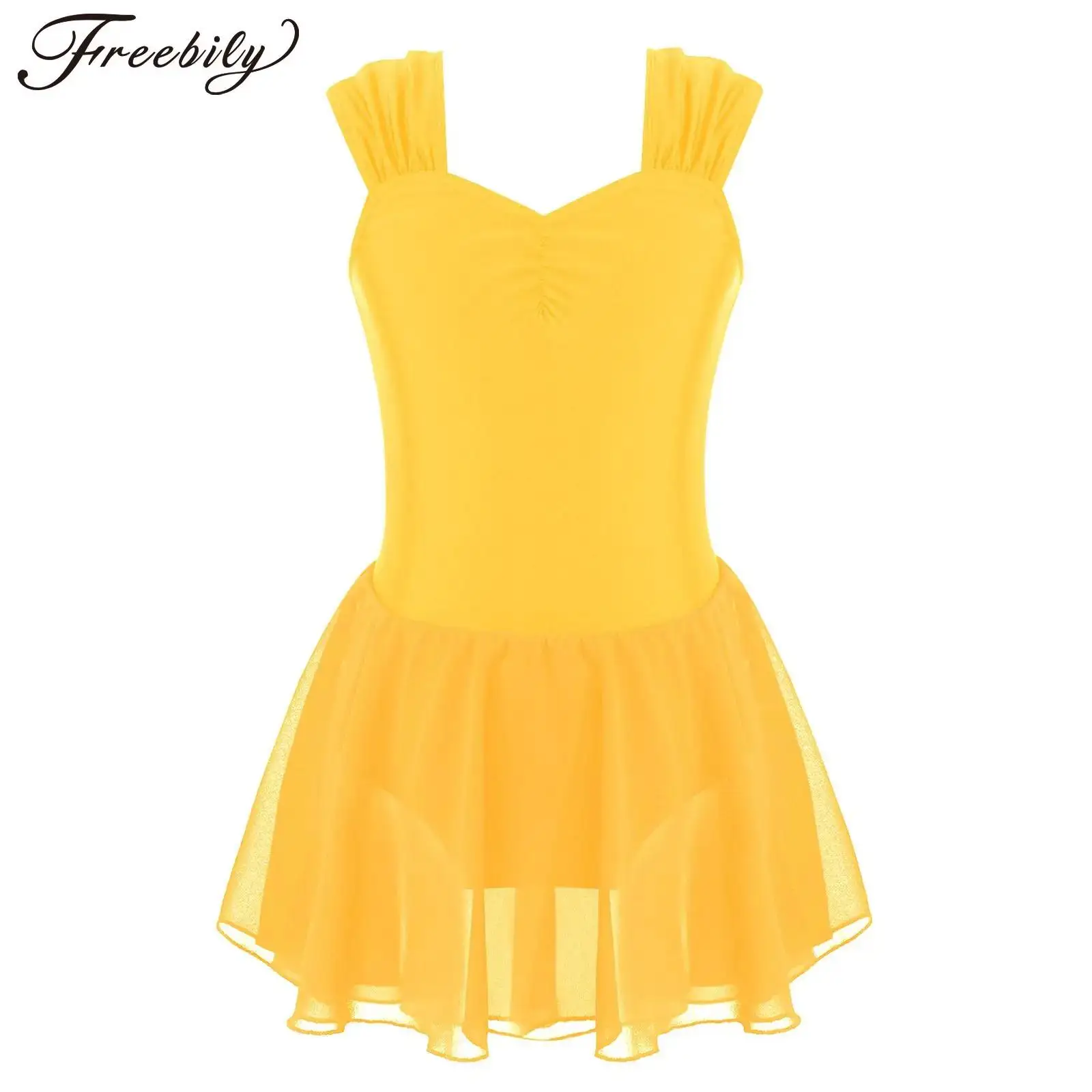 

Детское балетное танцевальное платье для девочек без рукавов с рюшами и v-образным вырезом, сетчатая танцевальная одежда для фигурного катания, гимнастики, лирических танцев, акробатики