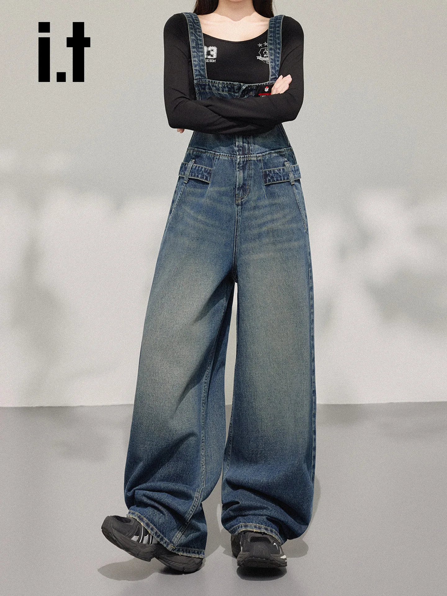 Waed-mono vaquero para mujer, pantalones de una pieza adelgazantes, vaqueros de pierna ancha de cintura alta, ropa informal de otoño