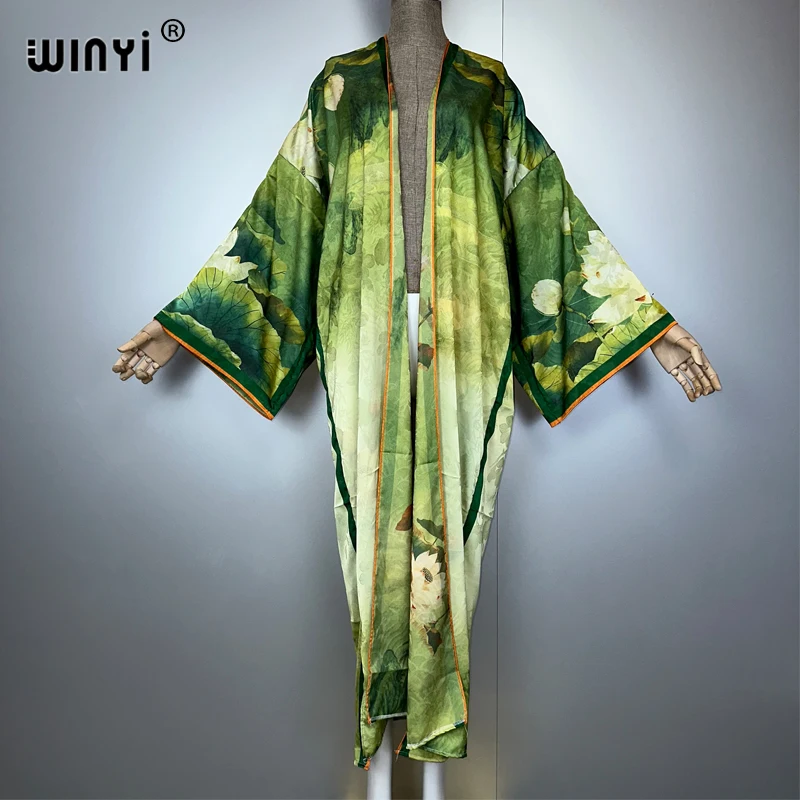 

WINYI High-quality Double-sided Print abaya dubai luxury Dress Beach Wear Boho Cardigan Elegant Sexy Holiday Long Sleeve Kimono