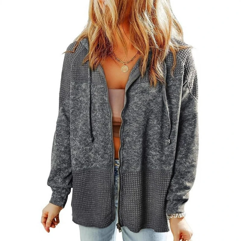 

Women Hooded Coats Patchwork Spliced Jackets Zipper Long Sleeve Jacket Hoodies Drawstring Casual Lady Vintage Coat Autumn 2025