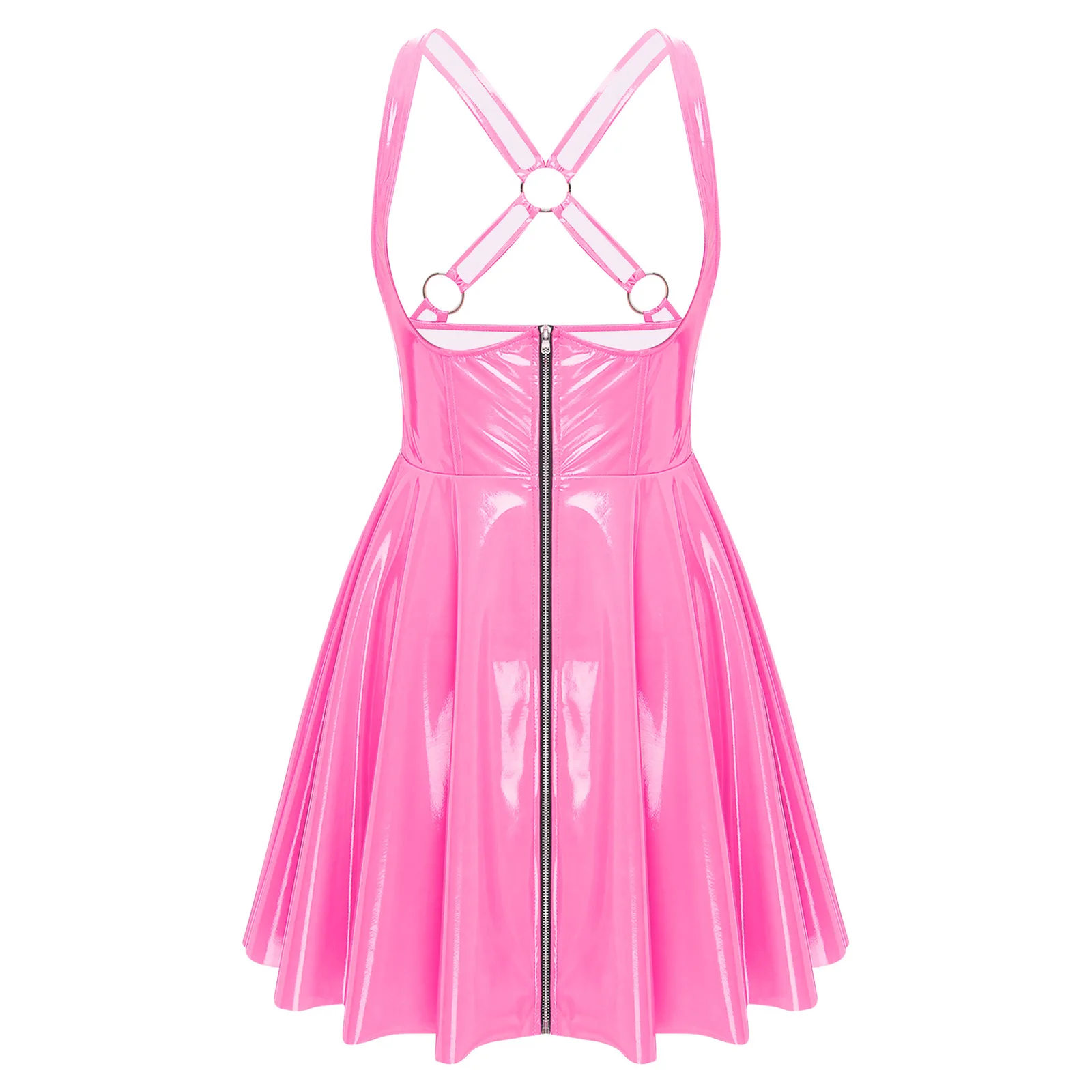 Gothic Punk Vrouwen Wetlook Latex Lederen Jurk Mouwloze Front Uitgesneden Cups Bodycons Jurk Sexy Raves Party Nachtclub Clubwear