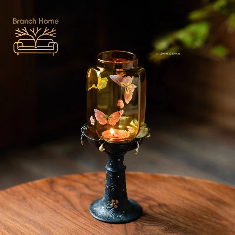 Candlestick  cloud pattern flower shadow butterfly sleep Ming and Qing new Chinese tea room  retro home atmosphere light