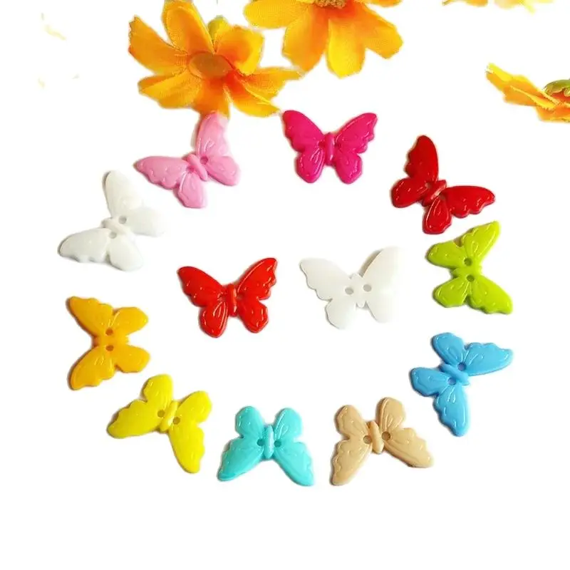 50pcs /lot Mixed Color butterfly Shape Buttons for DIY Accessories Clothing Shoes Hats Handmade Decorations Buttons