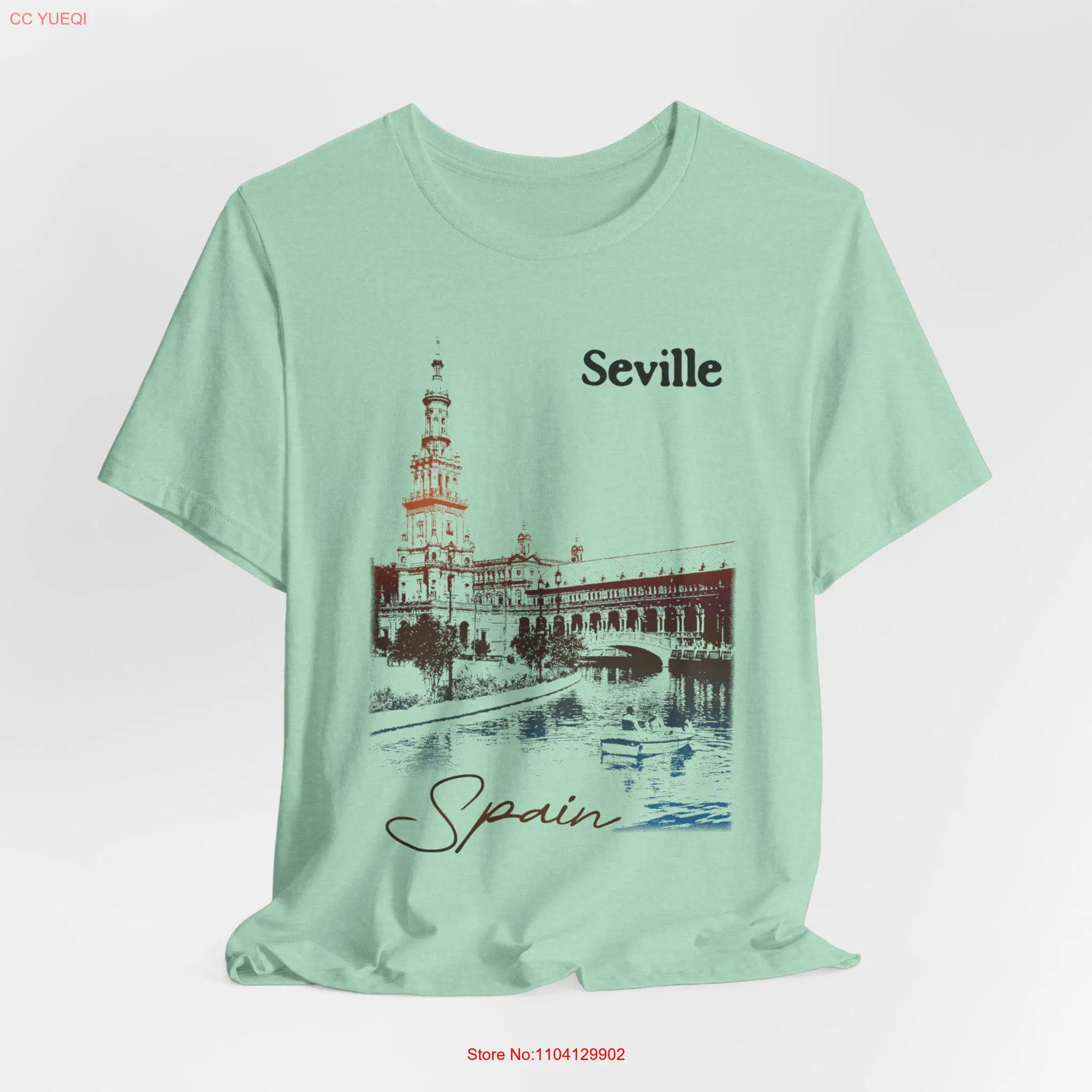 Seville Spain T Shirt City View Travel Vintage Style for her long or short sleeves