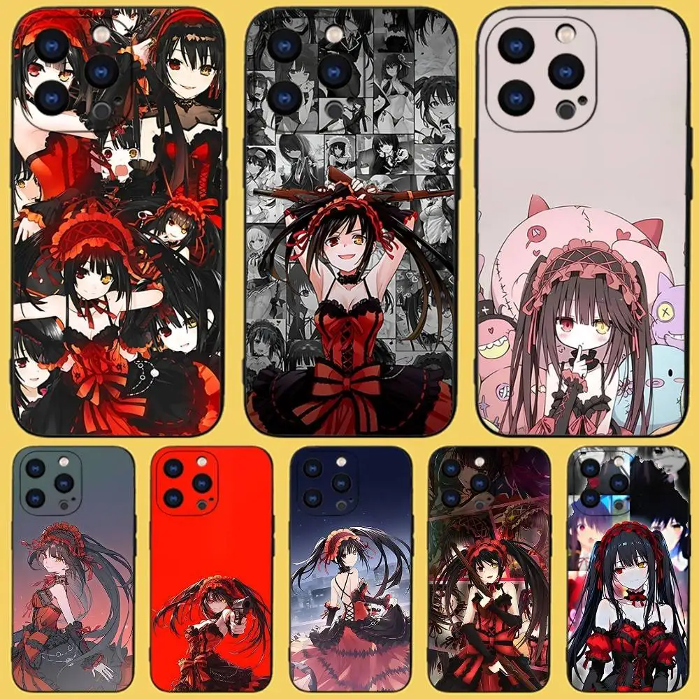 

T-Tokisaki Anime Kurumi Phone Case For iPhone 17,16,15,14,13,12,11,Pro,Max,Plus,X,XS,SE4,E,Mini,Soft Black Case