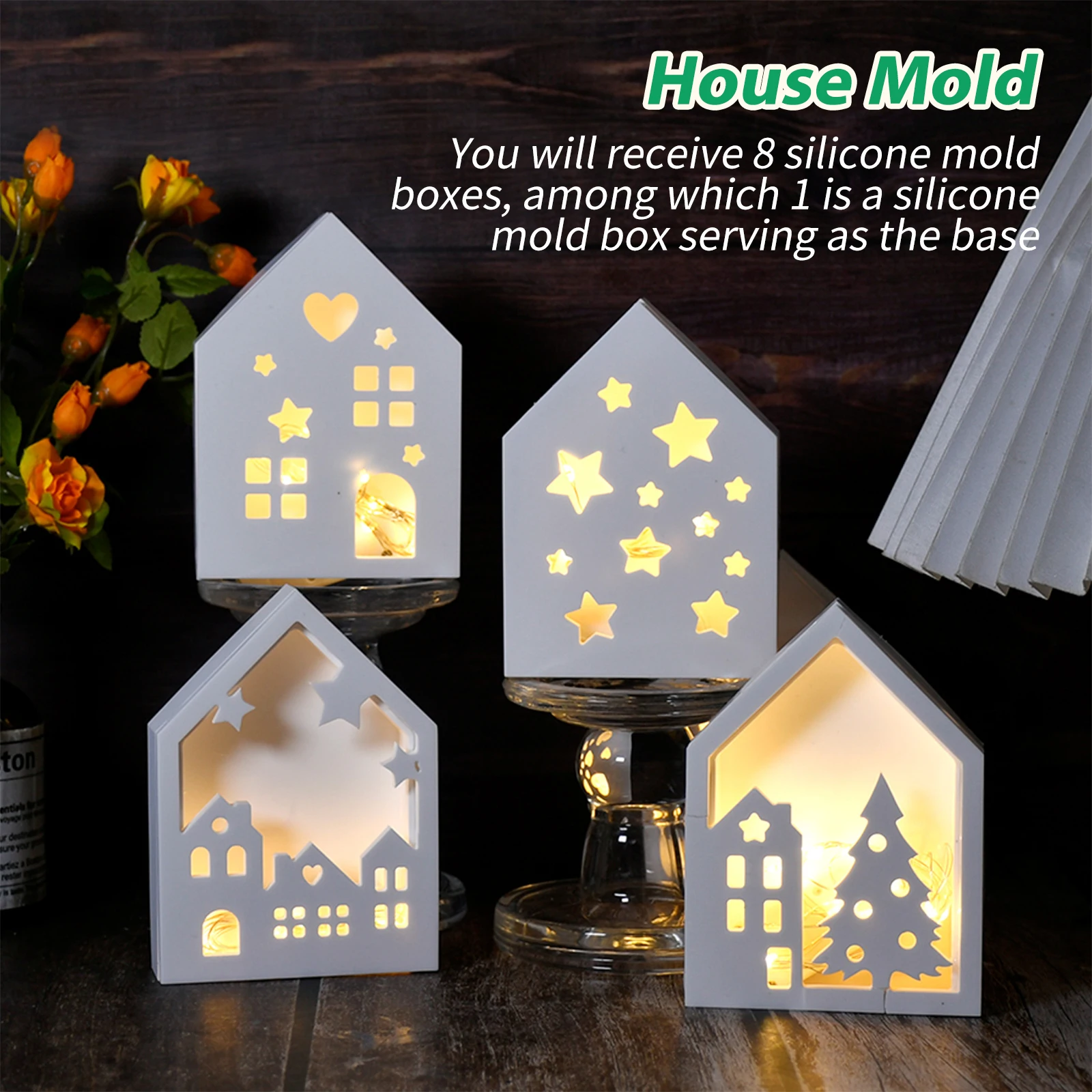 

8Pcs DIY Silicone Art House Mold Set Easy Demold Mini House Casting Epoxy Resin Molds Christmas Crafts Mold for Home Decoration
