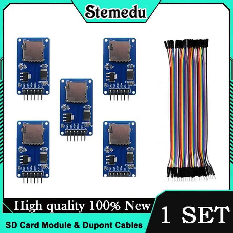 5PCS Micro SD-kaart Module Met 40P Dupont Kabels voor Arduino ESP32 Raspberry Pi SPI Interface TF Reader/schrijver Opslag Board