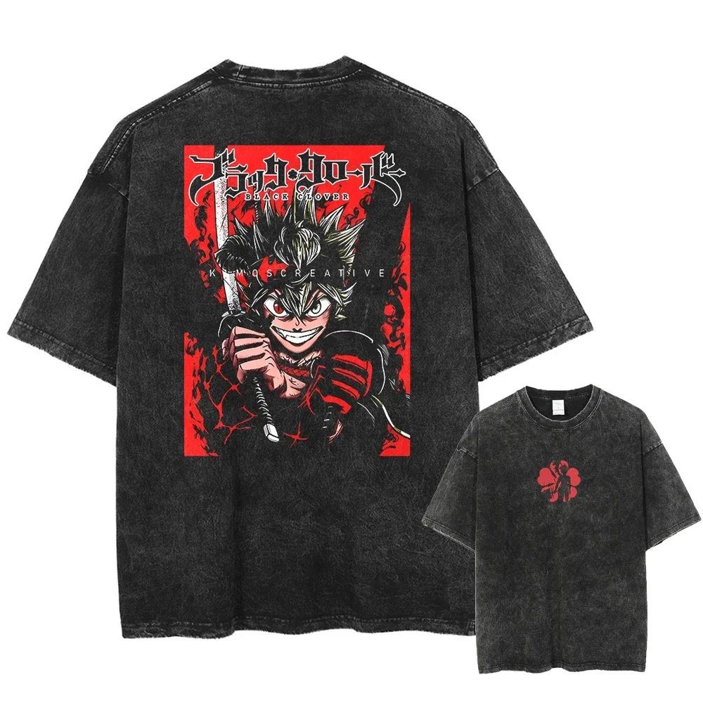 2026 Sommer Herren Damen Black Clover T-Shirt Asta Manga T-Shirt Gewaschenes Baumwoll-T-Shirt Kleidung Sommer Kurzarm Oversized Tees