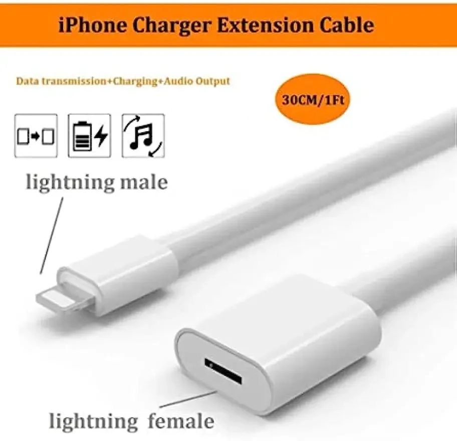 Lightning Charger Extender Cable,Charging Sync Data Cable Compatibility with iPhone 13 13 Pro Max 12 11 XR X 8 7 6 5S iPad iPod