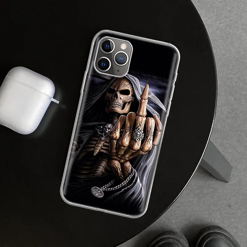 Grim Reaper Skull Skeleton Phone Case Cover for iPhone 11 12 13 14 15 16 Pro Max Apple X XS XR 7 Plus 8 + Art Customized Fundas 