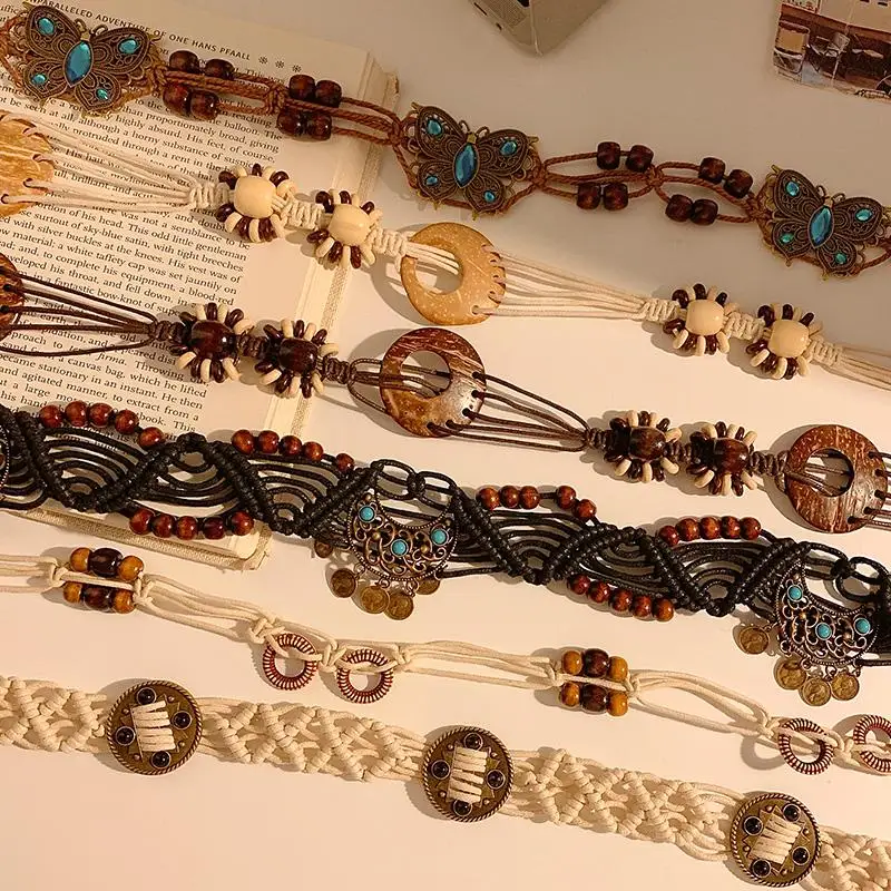 Damski pasek do talii 1 szt. Makrama Boho Dodatek do sukienki maxi Festiwal Plaża Ślub Ręcznie robiony Frędzel Tribal