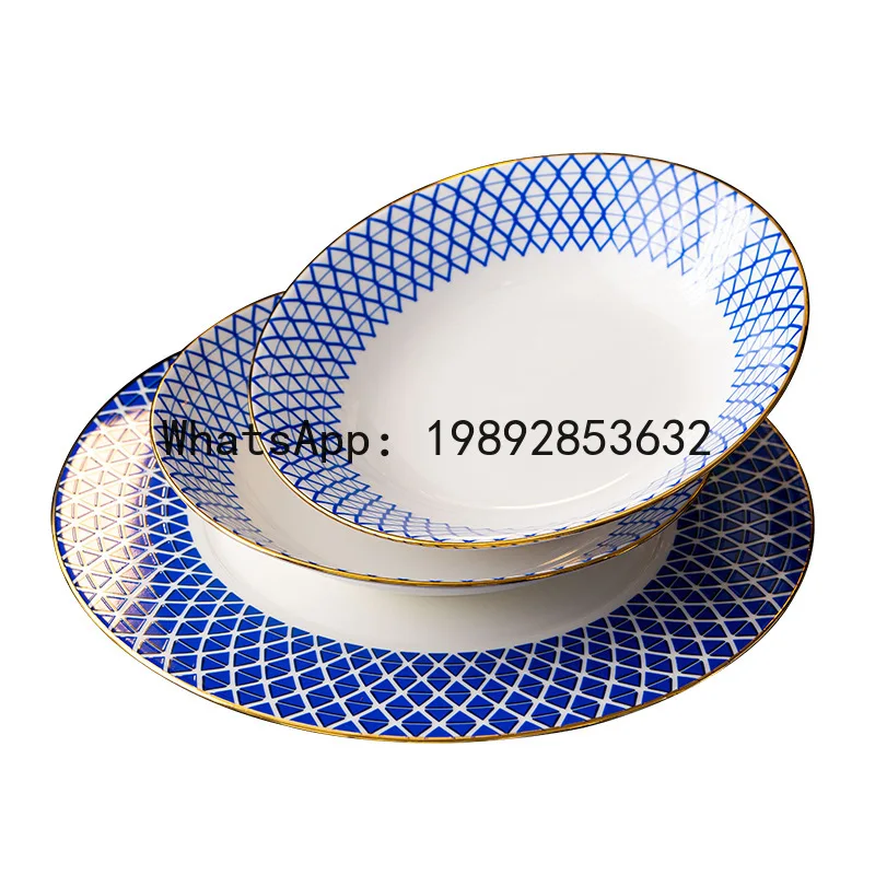 

Xl premium embossed bone china dinnerware set - european style ceramic bowl and plate set for home use