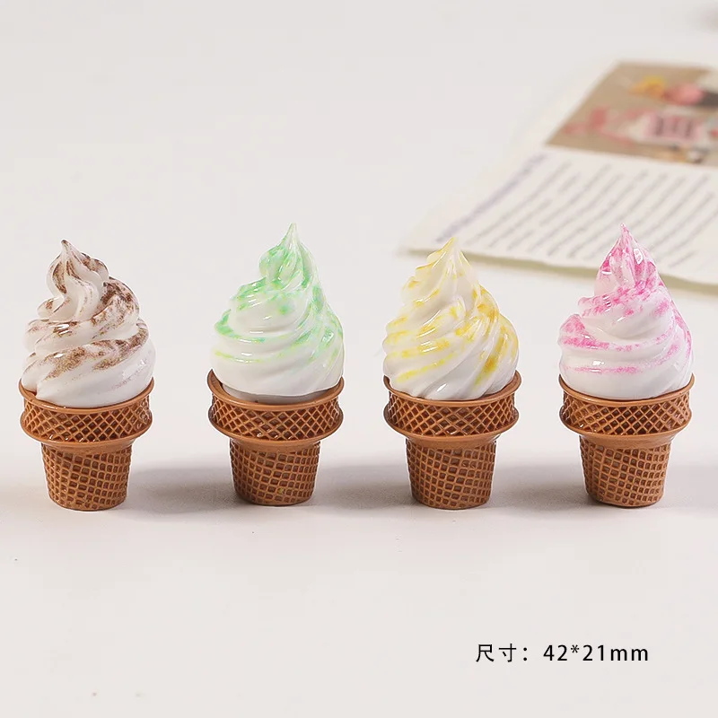 4pcs Mini Fake Ice Cream Cone Gradient Colored Resin DIY Craft Doll Accessories 3D Cartoon Desktop Ornament Home Decor