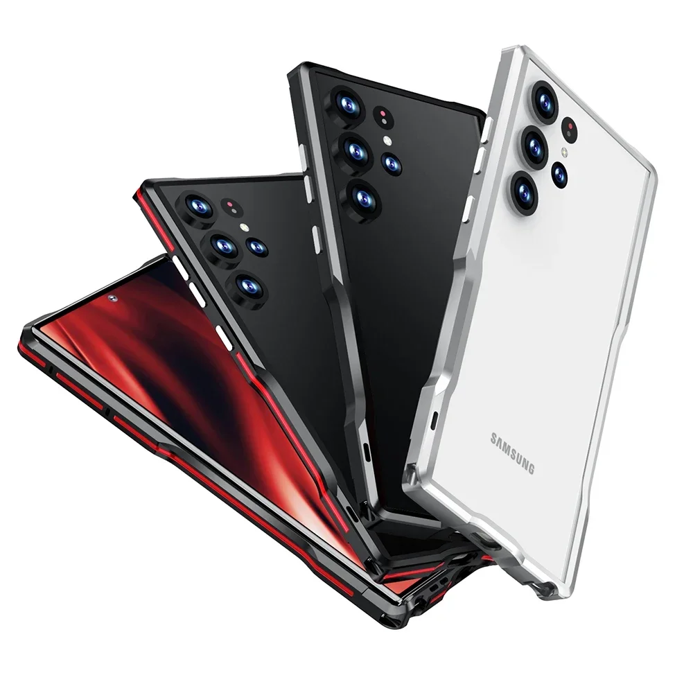 LUPHIE Luxury Metal Frame For Samsung Galaxy S23 Ultra S22 S21U S24 Case Aviation Alloy Aluminium Protect Cover With Back Film