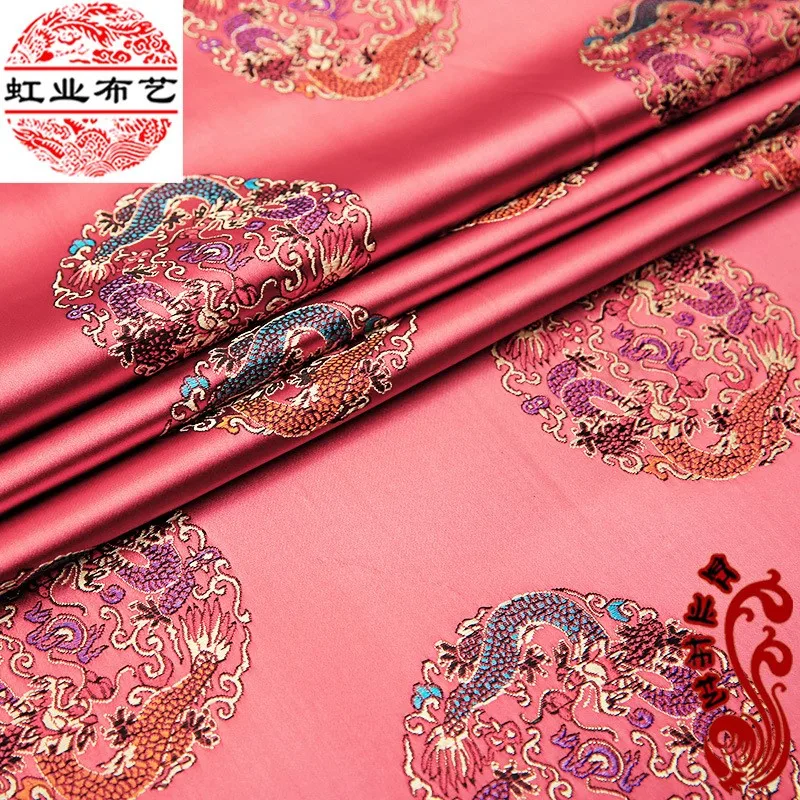 

High-density nylon brocade double dragon group fabric cheongsam Hanfu silk