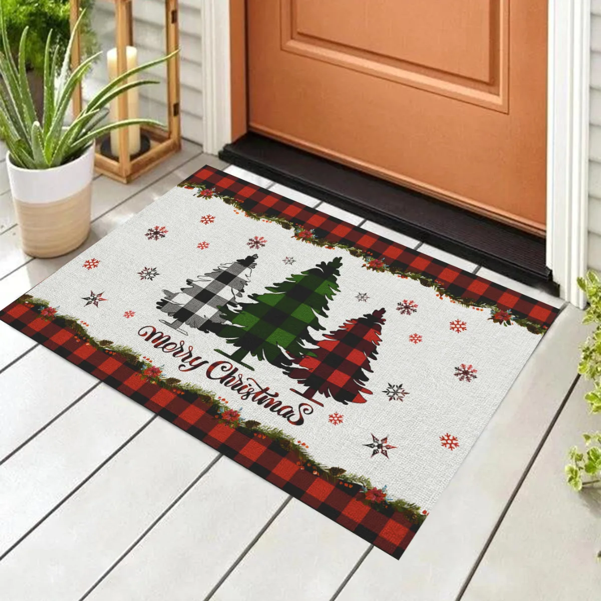 

VIKAMA Christmas Decorative Round Velvet Floor Rug Anti-slip, Waterproof and Stain-resistant Entry Hall Floor Mat Home Decor