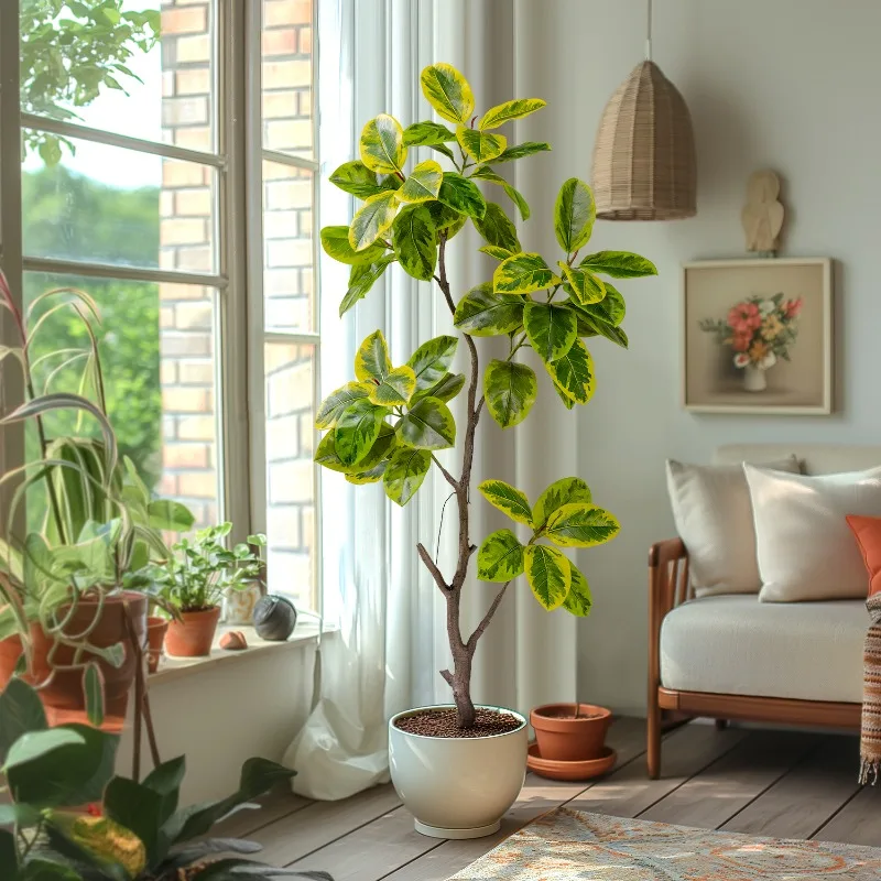 

Искусственные растения: зеленое и желтое дерево, искусственная пластиковая зелень в горшках, комнатные и уличные растения, дерево баньян, новогоднее украшение