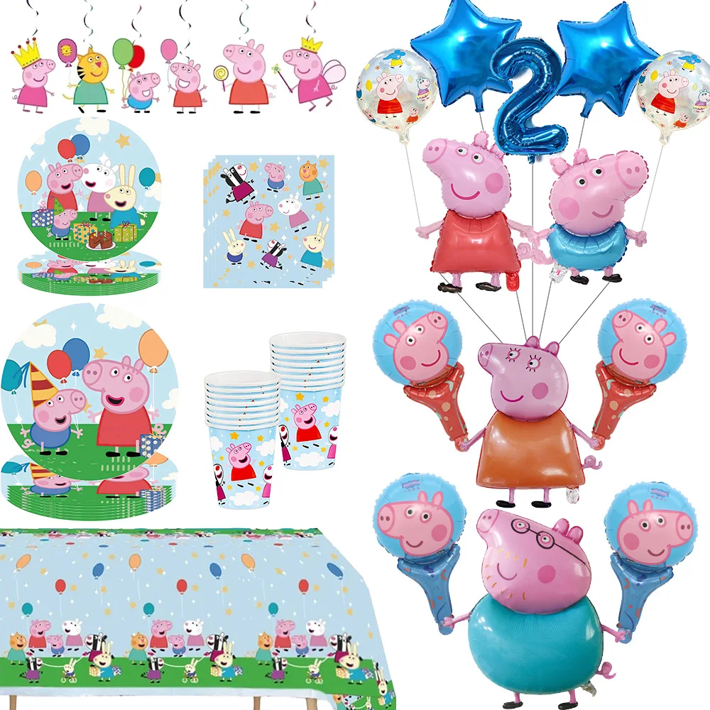 Kit de Decoración para Fiesta de Cumpleaños de Peppa Pig, Juego de Vajilla Desechable de Papel, Regalo de Cumpleaños, Artículos para Fiestas, Baby Shower