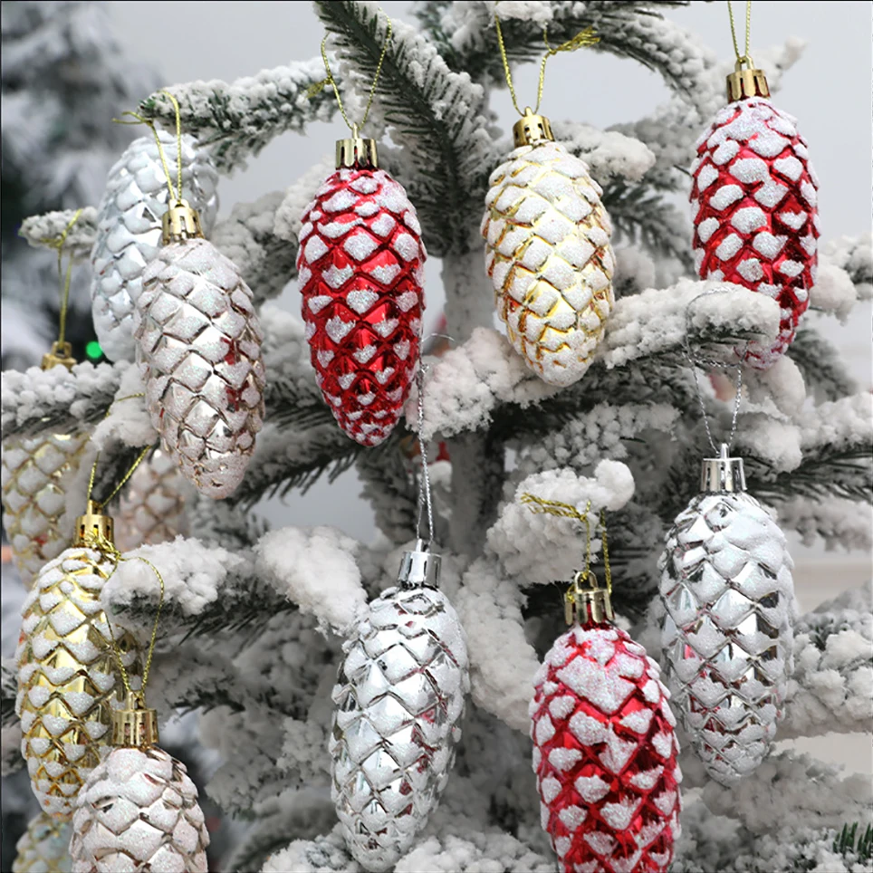 5pcs Electroplated Painted Pine Cone Ball Christmas Tree Hanging Pendant Ornaments Navidad Natal 2023 New Year 2024 Decorations