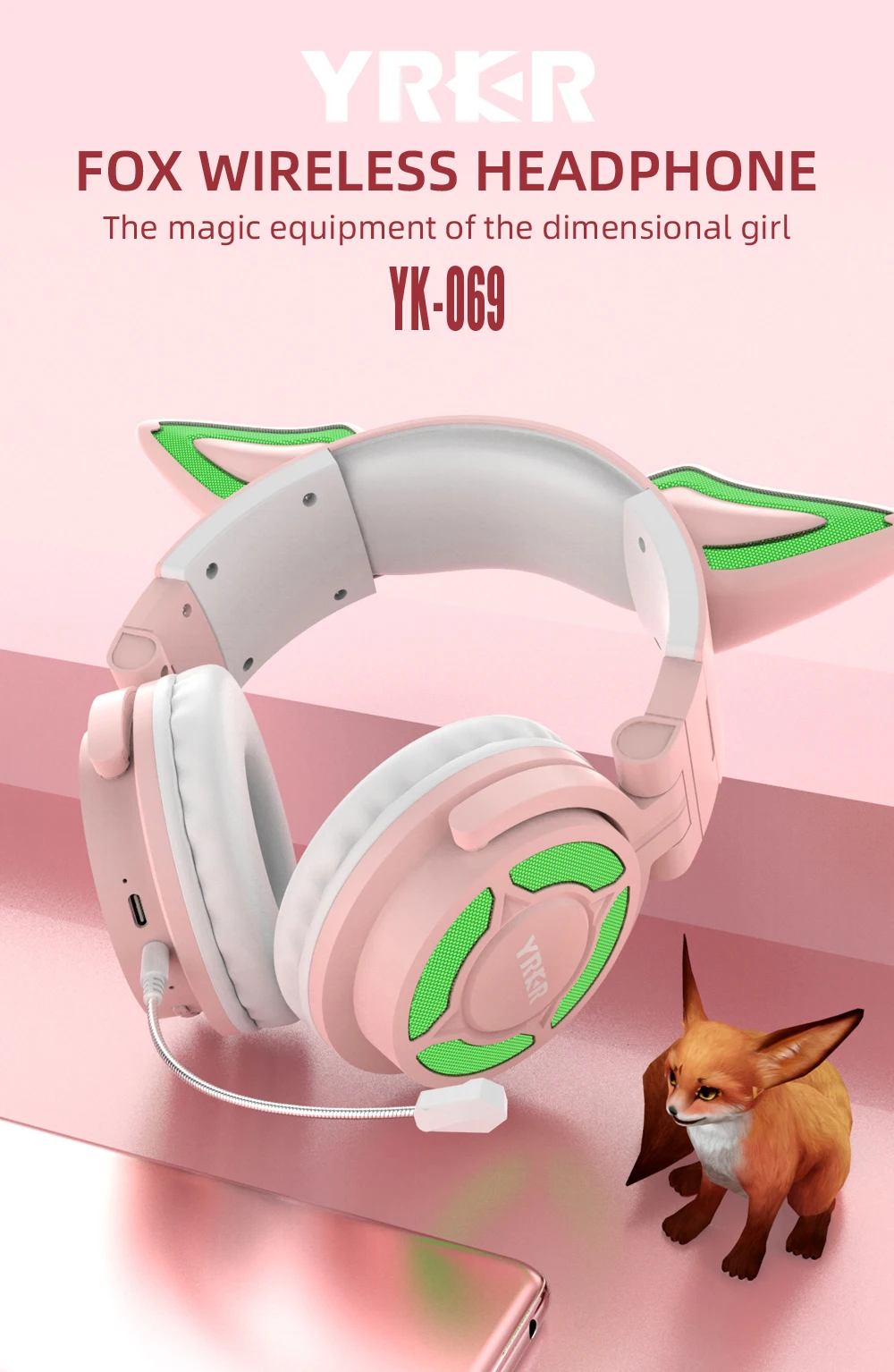 New Fox ear headset wireless game package big headset stereo burst! Outdoor live indoor live broadcast cute dynamic luminescence