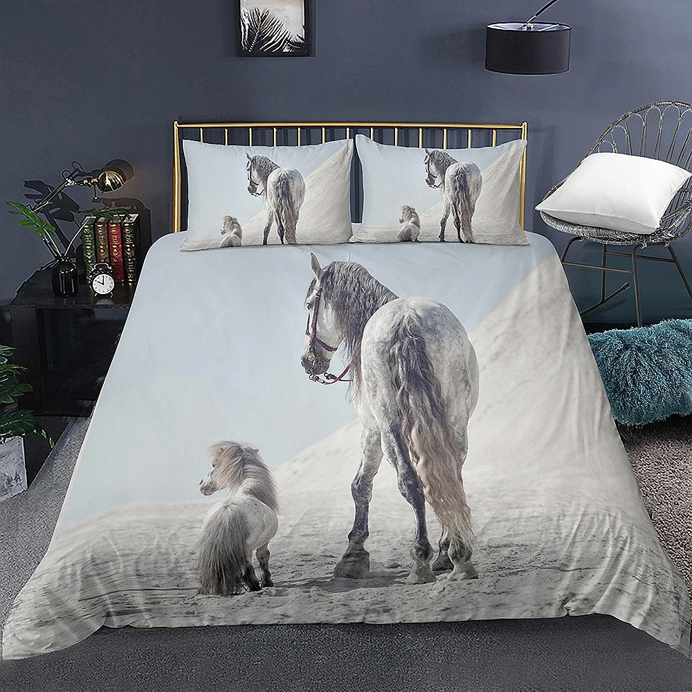 3D Animal Printed Duvet Cover Set Domineering Galloping Horse Bedding Set Soft 2/3pcs Polyester Quilt Covers with Pillowcase