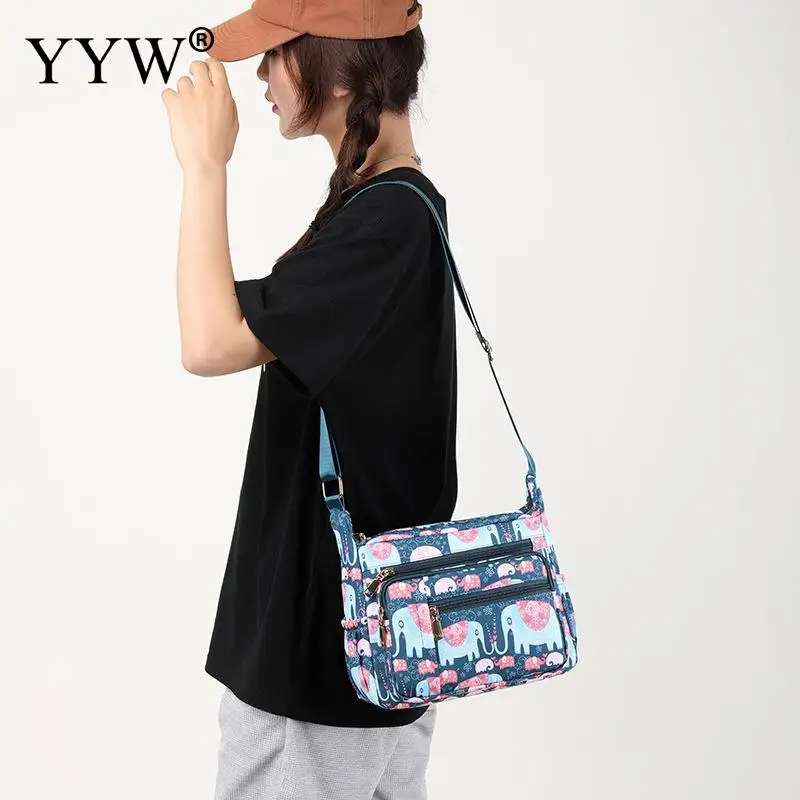 Women Satchel Nylon Cloth Leisure Shoulder Mom Bag Rural Style Floral Printing Crossbody Ladies Casual Shoulder Messenger Purse