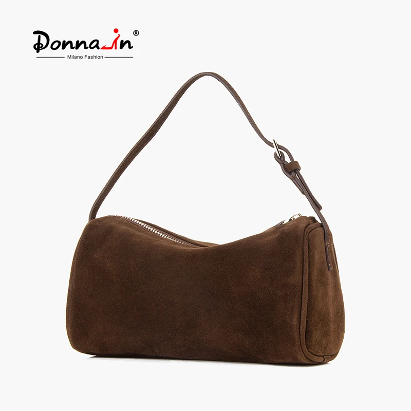 Torebka damska Donna-in, miękka zamszowa mini listonoszka, torebki damskie, zapinana na zamek, naturalna skóra owcza, torebka hobo na ramię.
