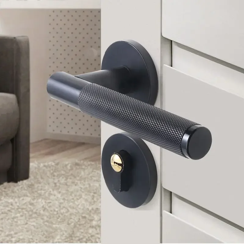 Silent Split Door Lock Privacy Door Handle  Lever Bedroom Bathroom Passage Door Lock Reversible Keyless Knurled Handle