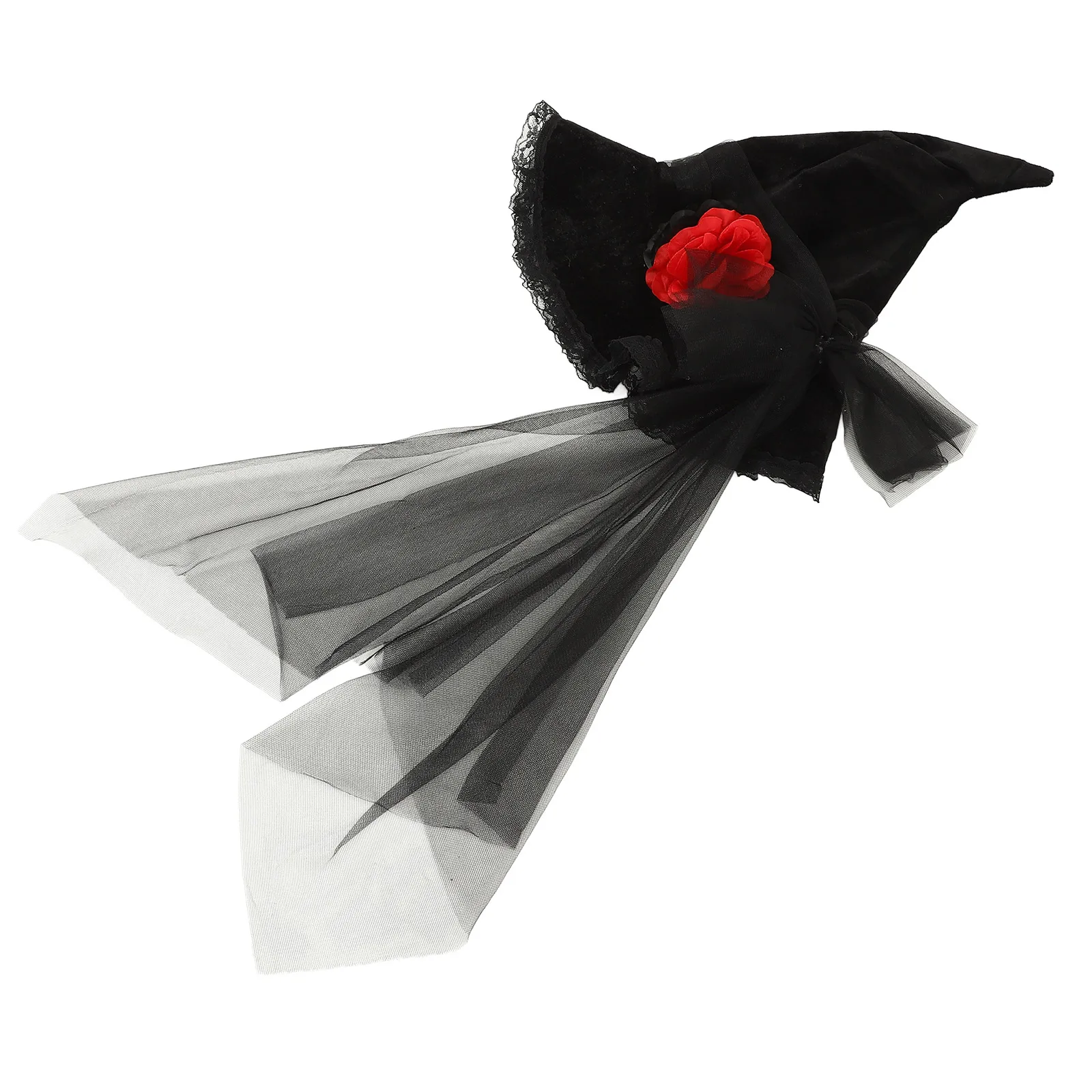 

Witch Hat Stylish Baroque Flower Veil Party Cosplay Accessory Festival Wide Brim Lightweight Adornment Halloween Decor