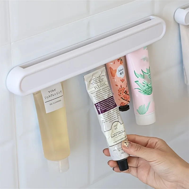 1pc Wall-Mounted Toothpaste & Skincare Holder - No-Drill Bathroom Organizer with Multiple Compartments