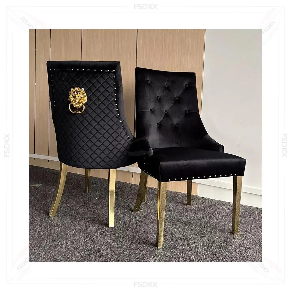 

High-End Modern Banquet Chair New Design Black Leather Gold Stainless Steel Durable Dining Chair for Hotels
